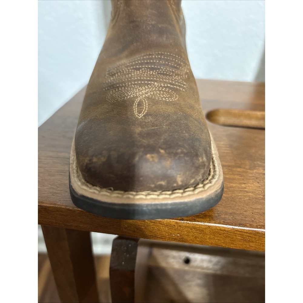Ariat Womens 7.5B Round Up Wide Square Toe Cowboy Boots Brown Leather 10018528 - Picture 9 of 13